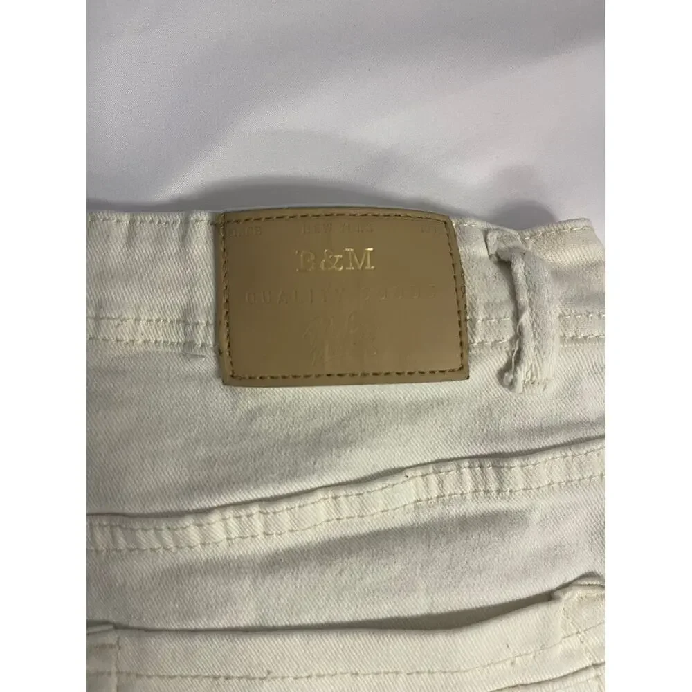 Bleecker & Mercer Men’s White Distressed Cargo Moto Jeans 32x30 Slim Fit